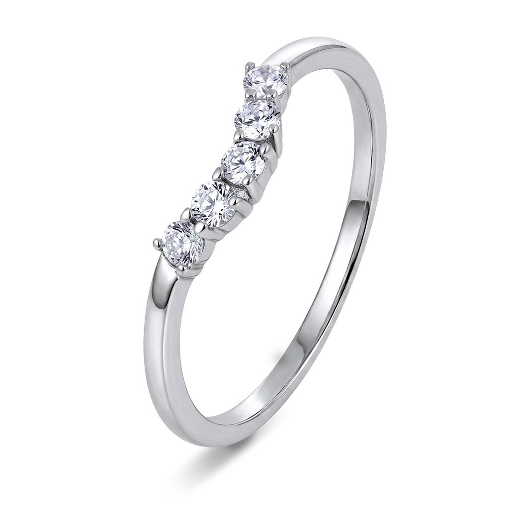 Swan tail ring i 925 sølv med zirkonia og rhodinert overflate, bilde 1 av 2
