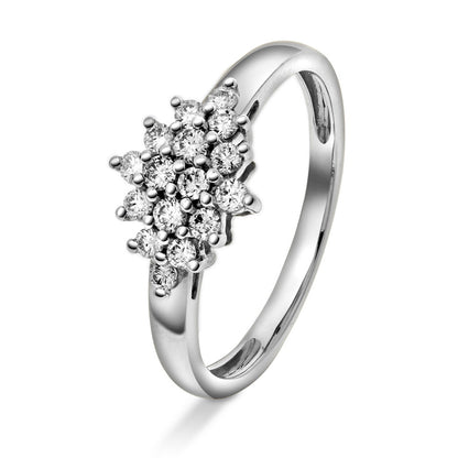 Ring i 585 hvitt gull med diamanter 0,33 ct, rosett 8,5 mm, bilde 1 av 3