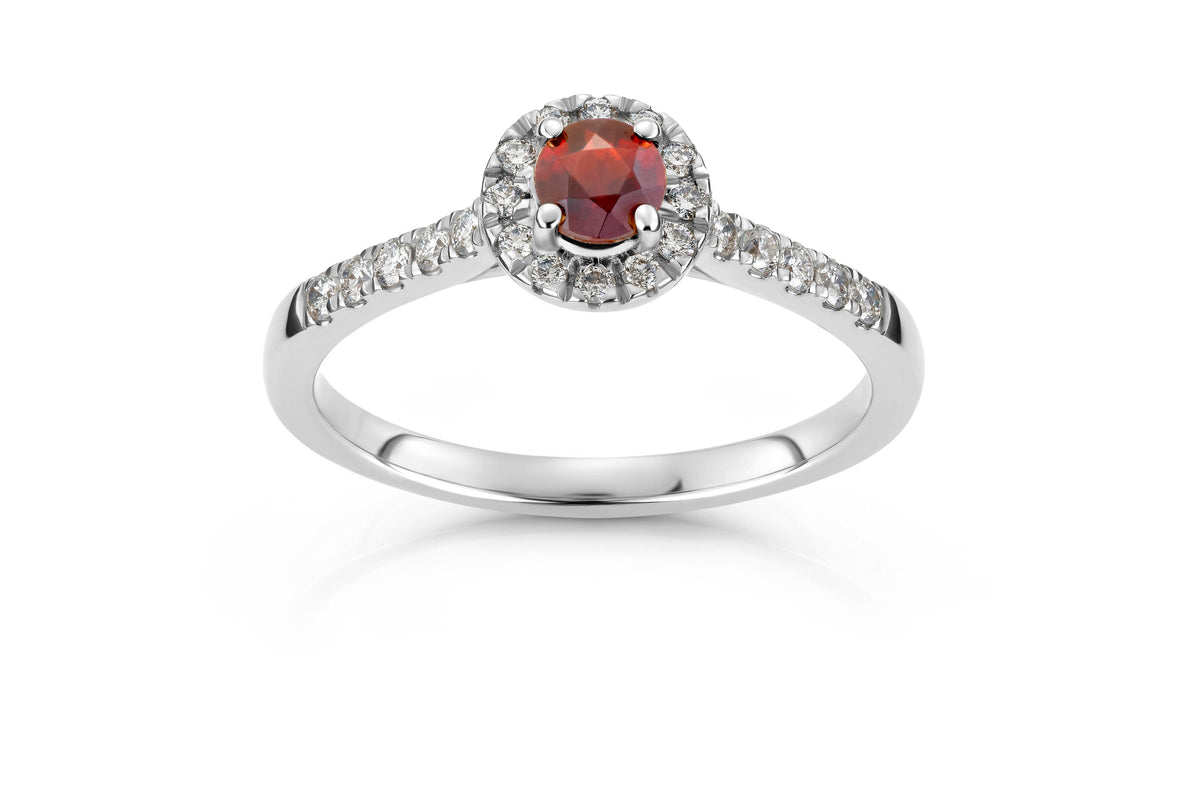 Svolder ring i 585 gull med diamant og granat, bilde 1 av 2