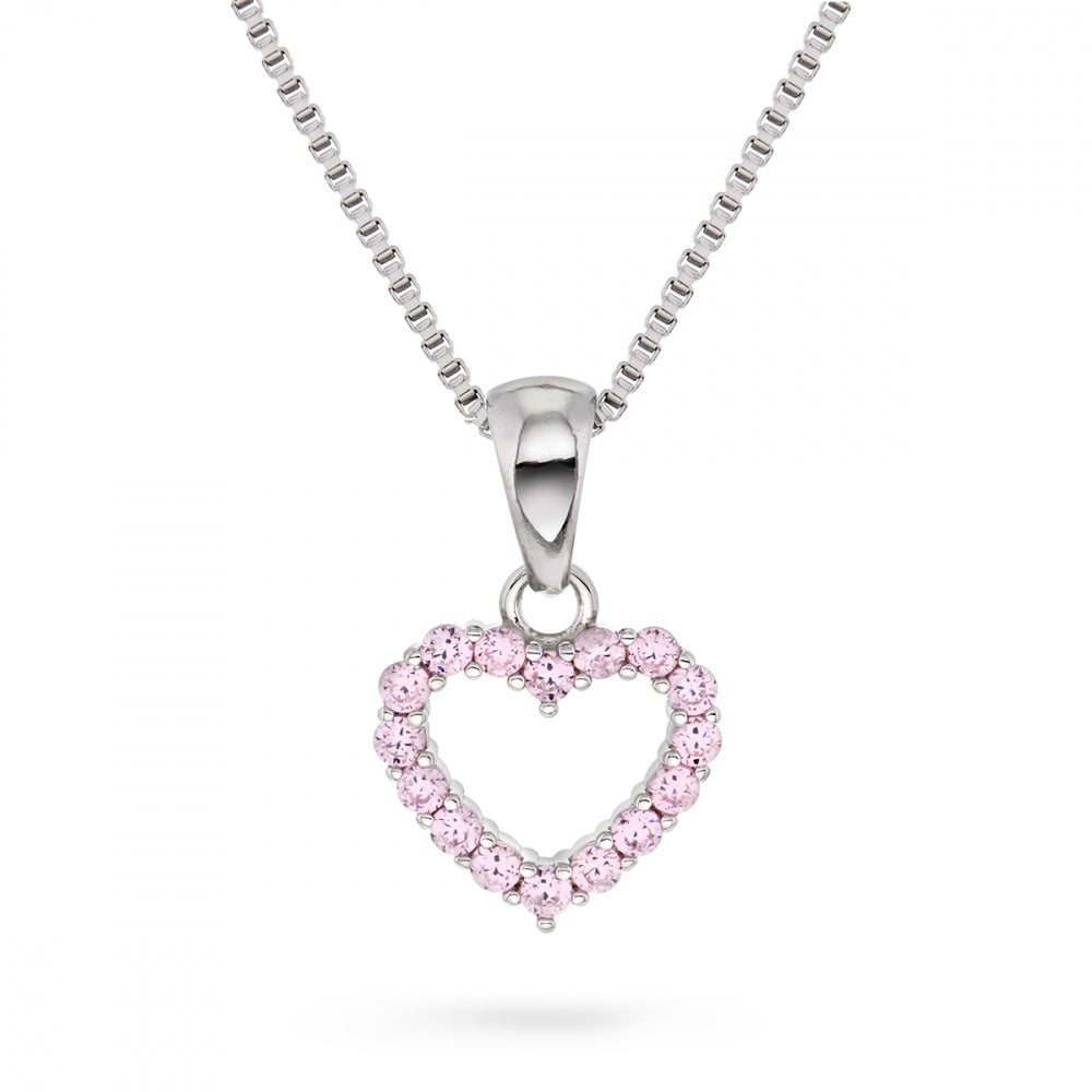 Halskjede i 925 sølv med rosa zirkonia, hjerte 10 mm, bilde 1 av 2