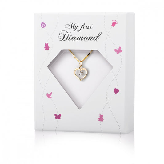 Min Første Diamant anheng i 585 gult gull med diamant, hjerte, bilde 2 av 2