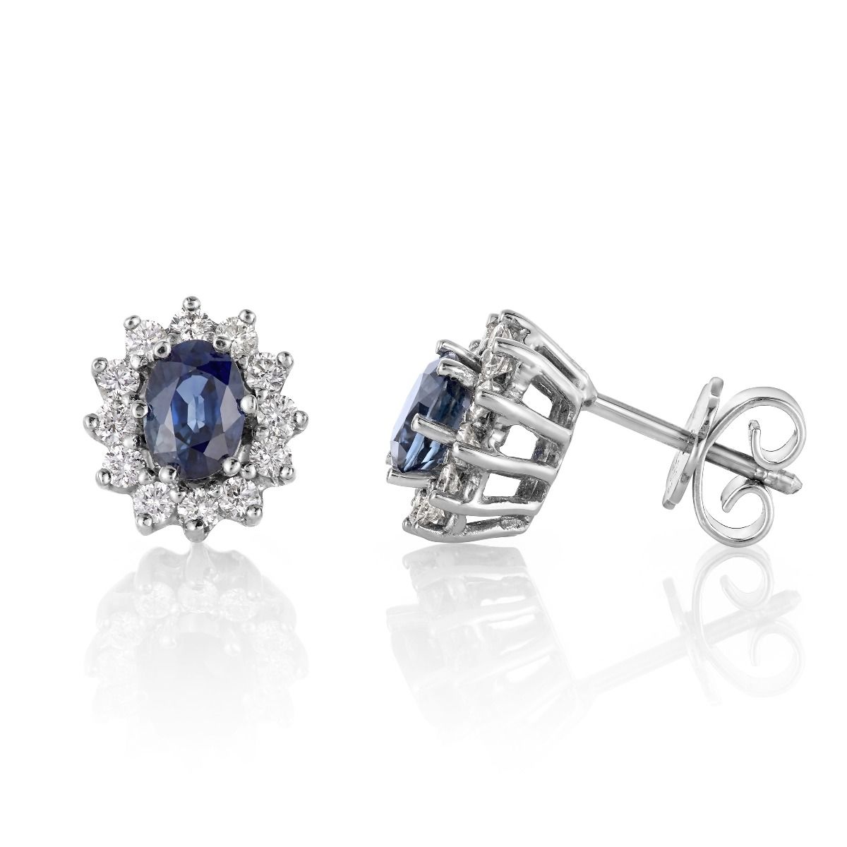 Øredobber i 14 karat hvitt gull med diamant og safir, bilde 1 av 4