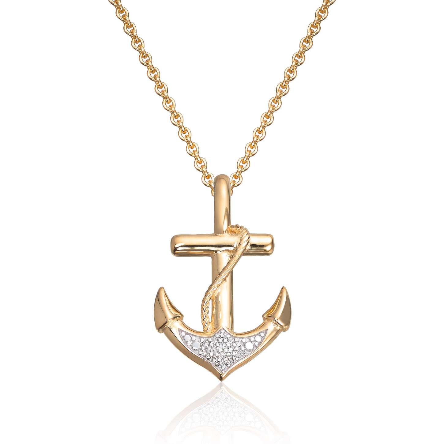 Anheng Anker14K gult gull med rhodinerte detaljer 0,02ct WSI Artikkelnr: 27518 - Bjerveur.noAnheng Anker14K gult gull med rhodinerte detaljer 0,02ct WSI Artikkelnr: 27518