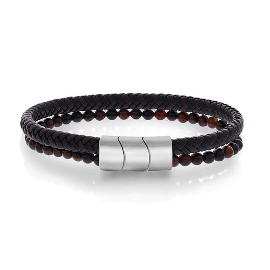 ARMBÅND I STÅL M/SORT OG BRUNT SKINN 972563 - Bjerveur.noARMBÅND I STÅL M/SORT OG BRUNT SKINN 972563