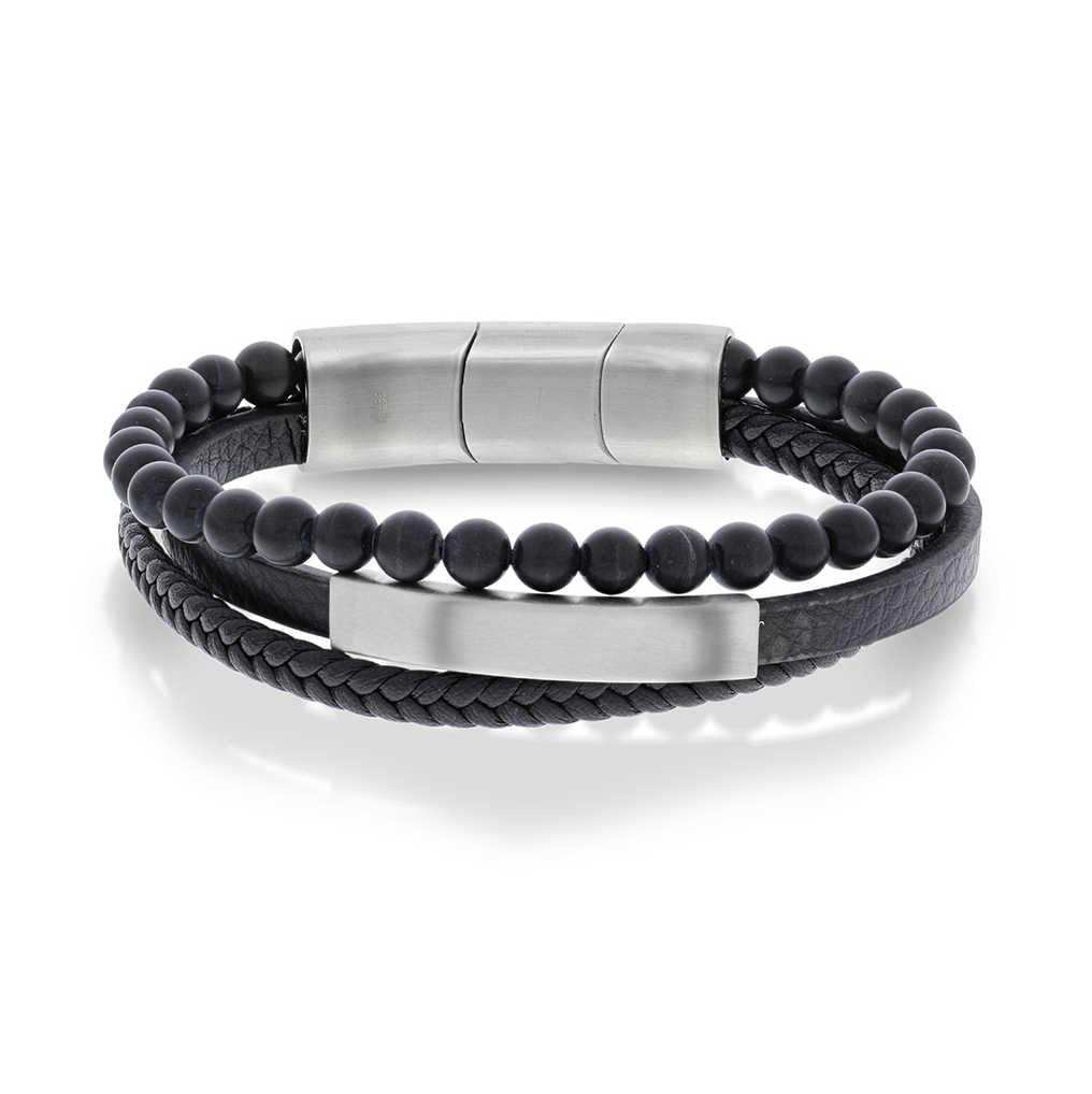 ARMBÅND I STÅL OG SORT SKINN 972512 - Bjerveur.noARMBÅND I STÅL OG SORT SKINN 972512