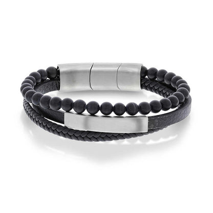 ARMBÅND I STÅL OG SORT SKINN 972512 - Bjerveur.noARMBÅND I STÅL OG SORT SKINN 972512