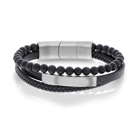 ARMBÅND I STÅL OG SORT SKINN 972512 - Bjerveur.noARMBÅND I STÅL OG SORT SKINN 972512