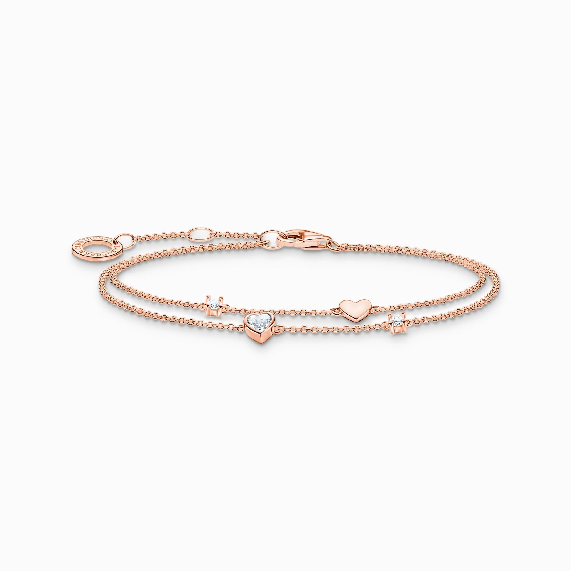 Armbånd med hjerter og hvite steiner i rosa gull A2057 - 416 - 14 - Bjerveur.noArmbånd med hjerter og hvite steiner i rosa gull A2057 - 416 - 14