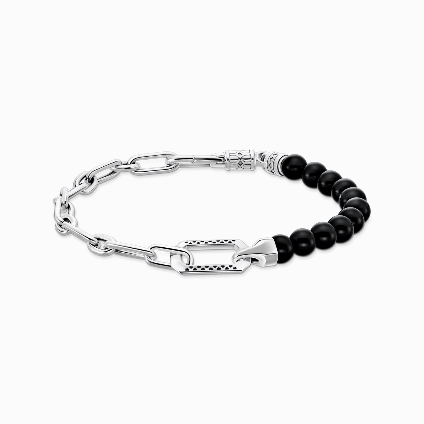 Armbånd med sorte onyx - perler og lenker i sølv - Bjerveur.noArmbånd med sorte onyx - perler og lenker i sølv