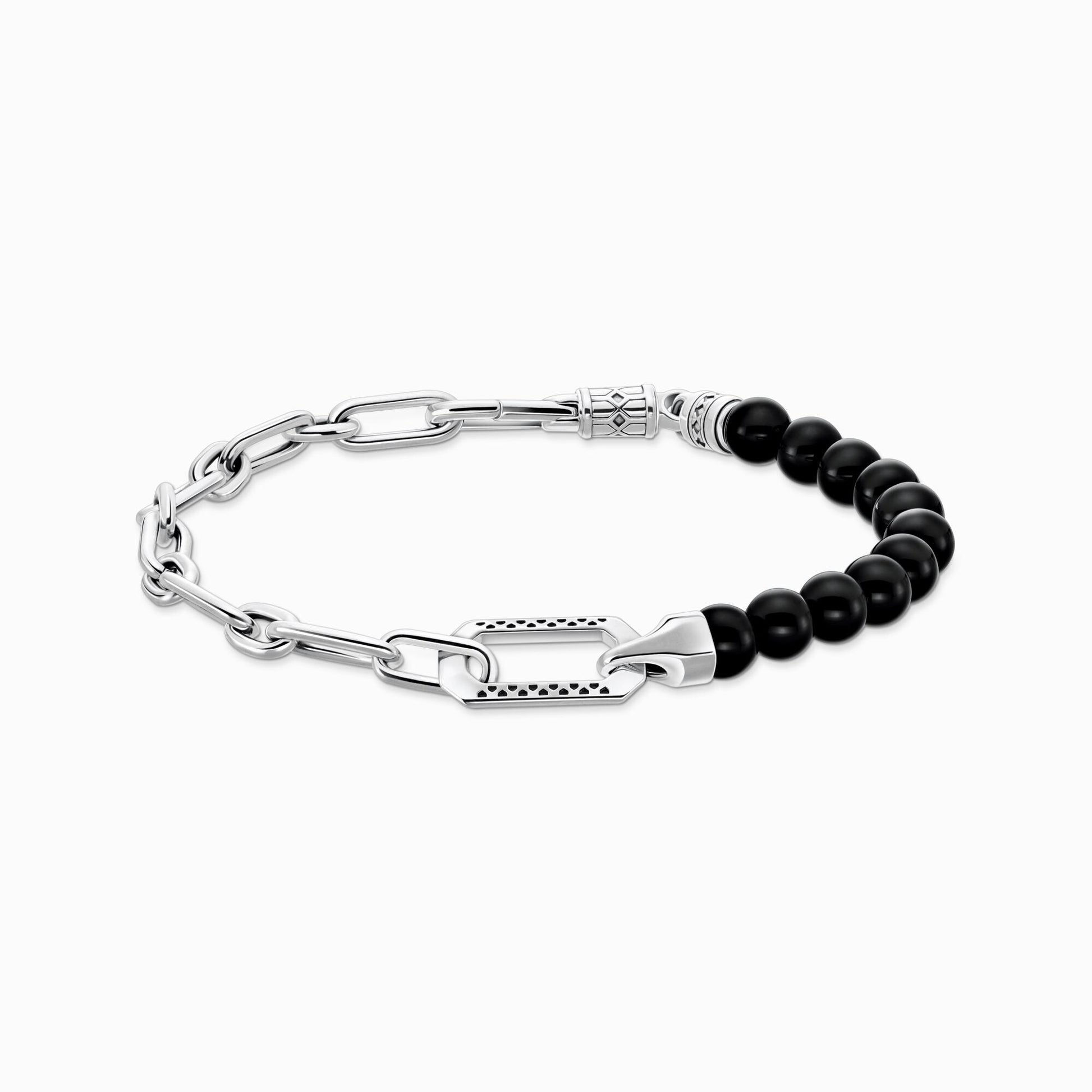 Armbånd med sorte onyx - perler og lenker i sølv - Bjerveur.noArmbånd med sorte onyx - perler og lenker i sølv