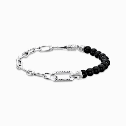 Armbånd med sorte onyx - perler og lenker i sølv - Bjerveur.noArmbånd med sorte onyx - perler og lenker i sølv