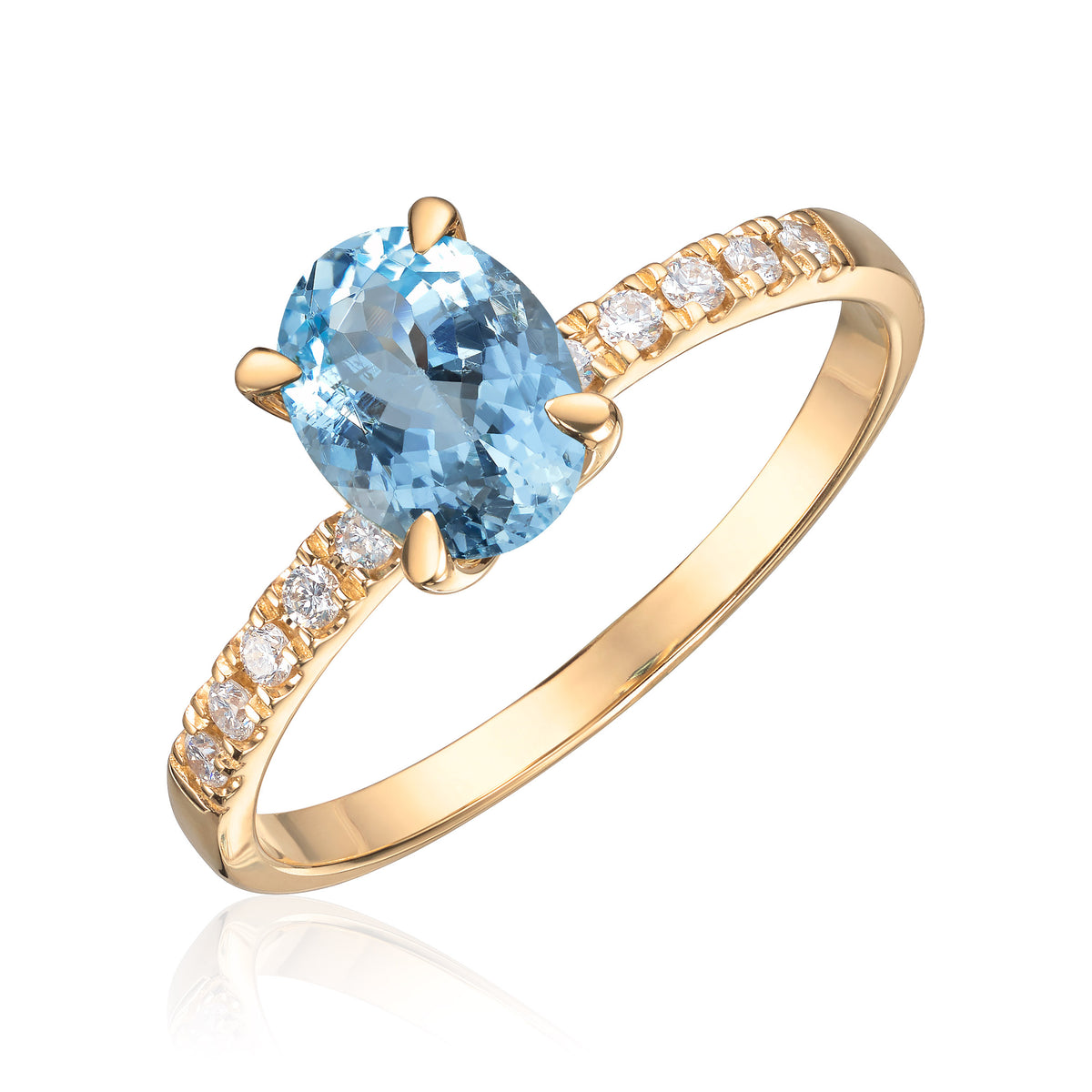 Carmen ring Olivia i 585 gult gull med diamanter og akvamarin