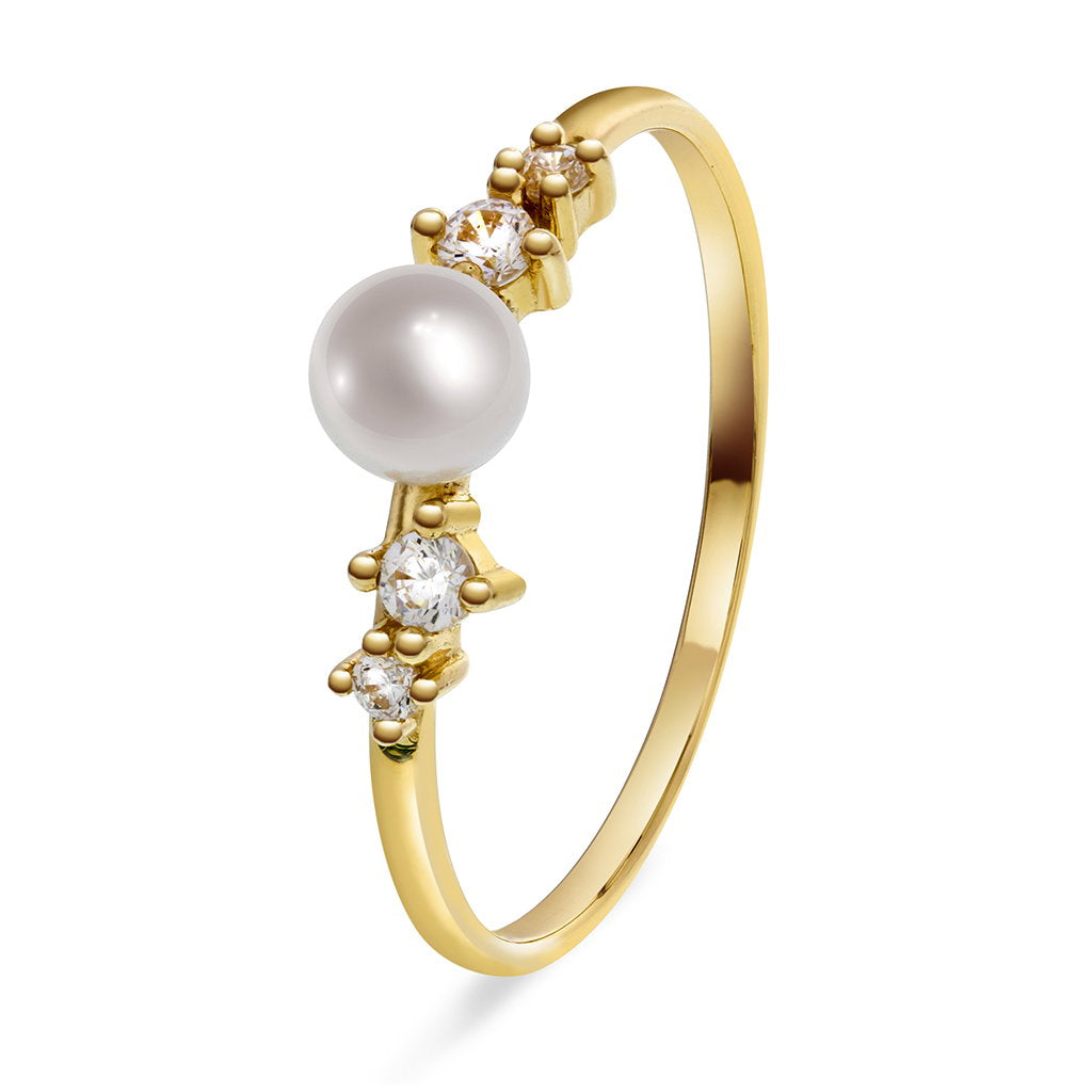 Ring i 585 gult gull med ferskvannsperle og zirkonia 4,3 mm, bilde 1 av 4