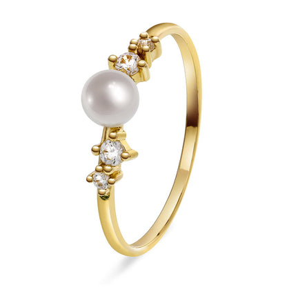 Ring i 585 gult gull med ferskvannsperle og zirkonia 4,3 mm, bilde 1 av 4