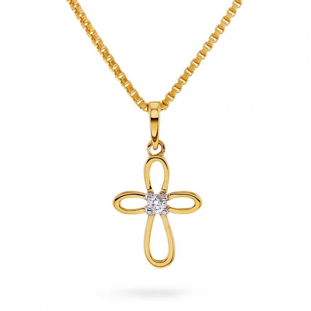 Min Første Diamant anheng i gull med diamant 0,02 ct, kors, bilde 1 av 2