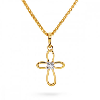Min Første Diamant anheng i gull med diamant 0,02 ct, kors, bilde 1 av 2