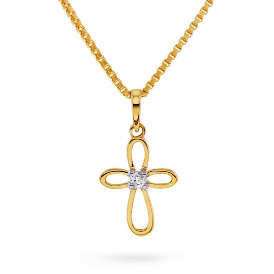 Min Første Diamant anheng i gull med diamant 0,02 ct, kors, bilde 1 av 2