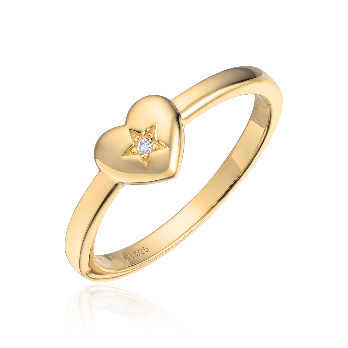 Ring i forgylt sølv med zirkonia, hjerte 6,3 mm
