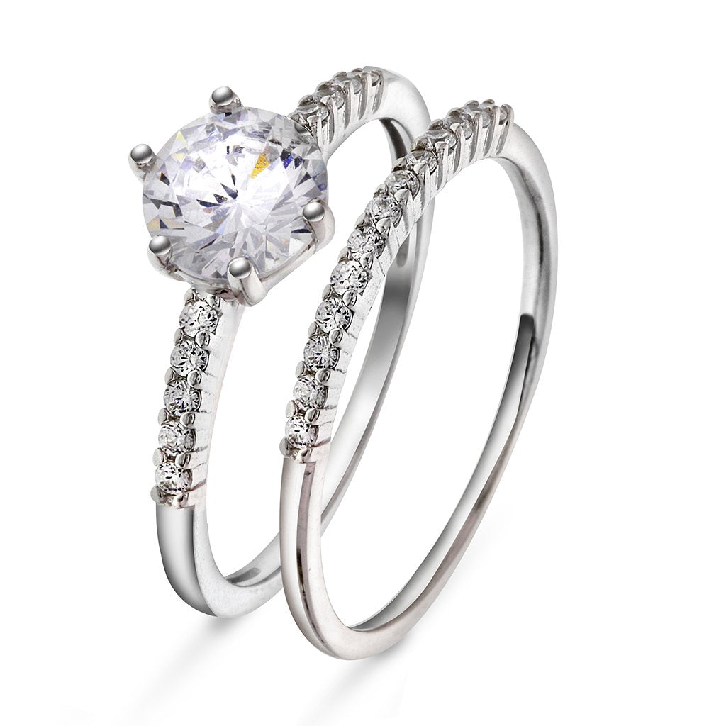 Ring i 925 sølv med zirkonia, 2 ringer i 1