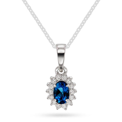 Anheng i 14 karat hvitt gull med safir og diamant 0,14 ct, bilde 1 av 4