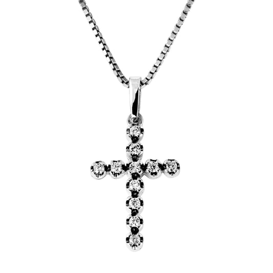 Carmen anheng i 585 hvitt gull med diamant, kors 0,2 ct GTW/VS