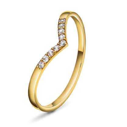 Ring i 14 karat gult gull med zirkonia, 2 mm bred, bilde 1 av 2