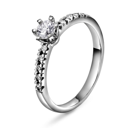 Vida enstens ring i 585 hvitt gull, rhodinert, med diamant 0,40 ct, bilde 1 av 3