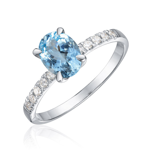Carmen ring Olivia i 585 hvitt gull med diamanter og akvamarin