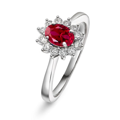 Ring i 14 karat hvitt gull med rubin og diamant, bilde 1 av 4