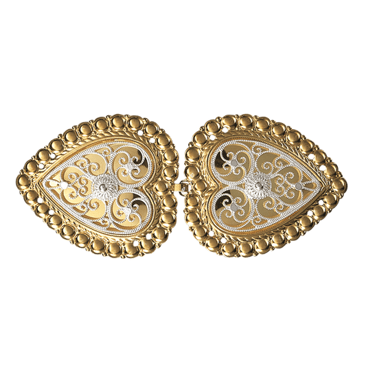 Beltespenne med kruser og syhol, forgylt/kvit 002506 - Bjerveur.noBeltespenne med kruser og syhol, forgylt/kvit 002506