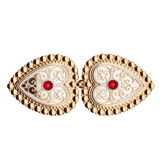 Beltespenne til skinnlist med raud stein, forg/kvit 002597 - Bjerveur.noBeltespenne til skinnlist med raud stein, forg/kvit 002597