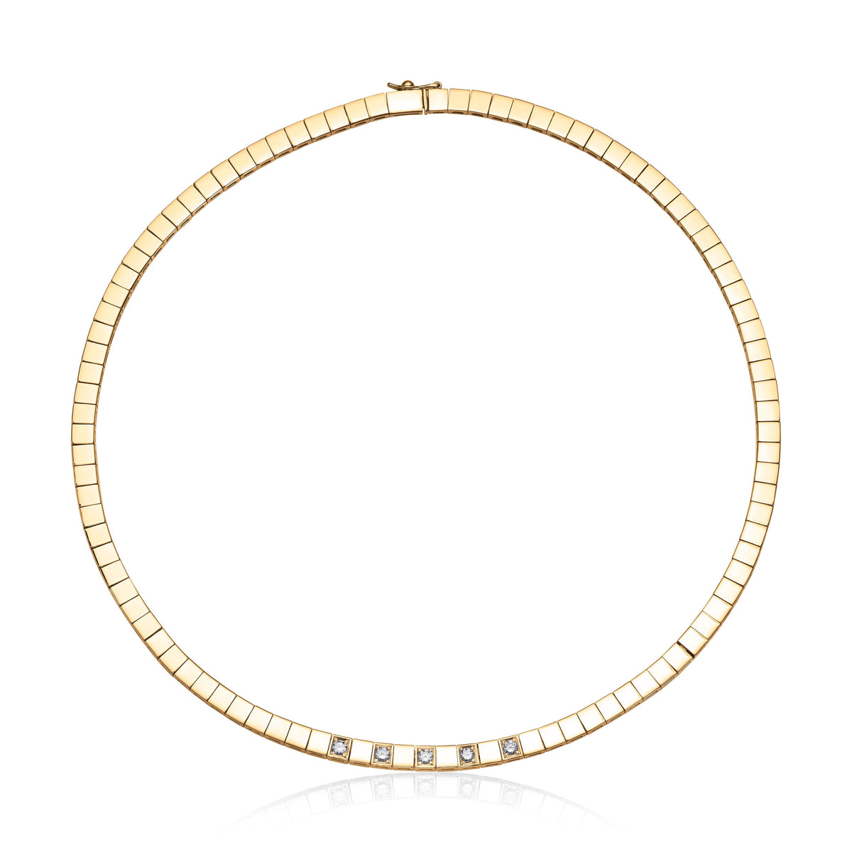 Halskjede i 585 gull med 5 diamanter 0,5 ct, 42 cm, bilde 1 av 2