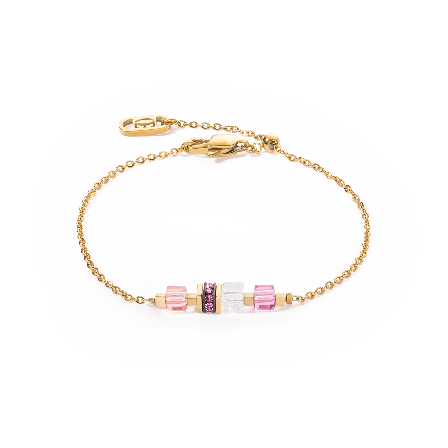 Bracelet Mini Cubes & Chain gold - pink 5076301916 - Bjerveur.noBracelet Mini Cubes & Chain gold - pink 5076301916