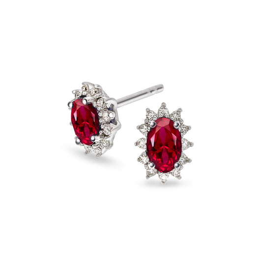 Øredobber i 14 karat hvitt gull med diamant 0,08 ct og rubin, bilde 1 av 4