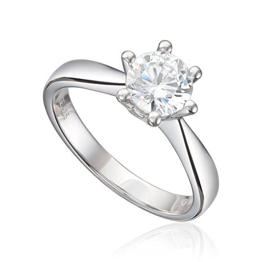 Solitær ring i rhodinert sølv med zirkonia, bredde 7,8 mm
