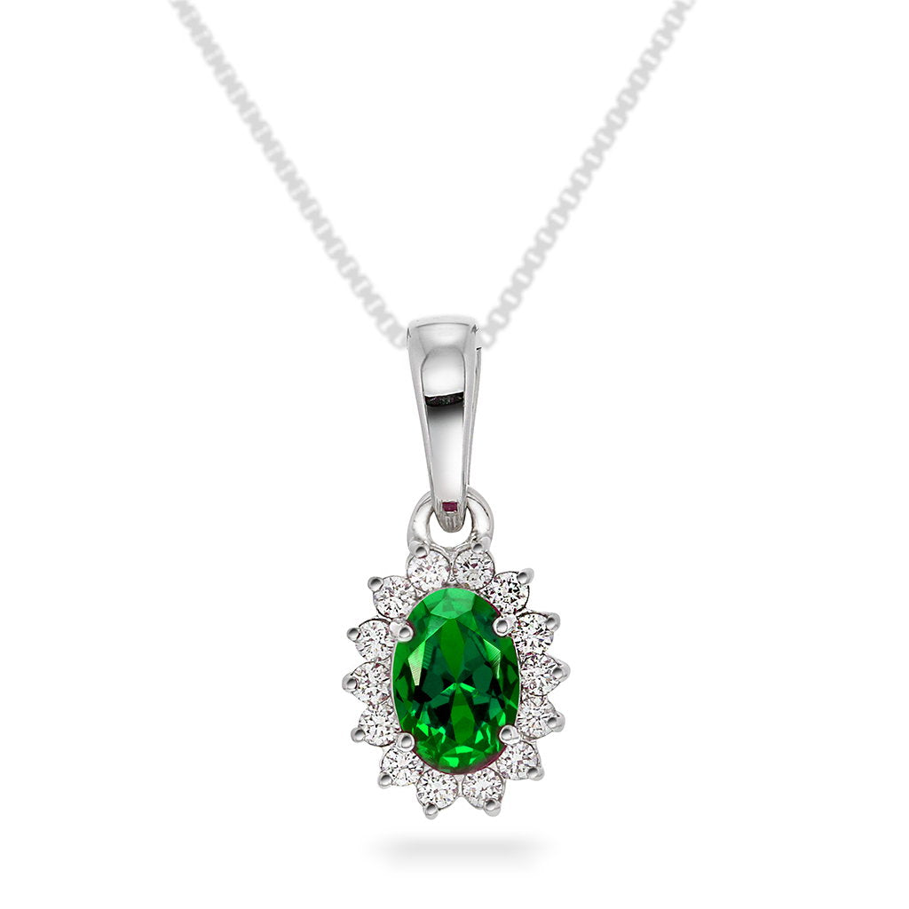 Anheng i 14 karat hvitt gull med smaragd og diamant 0,14 ct, bilde 1 av 4