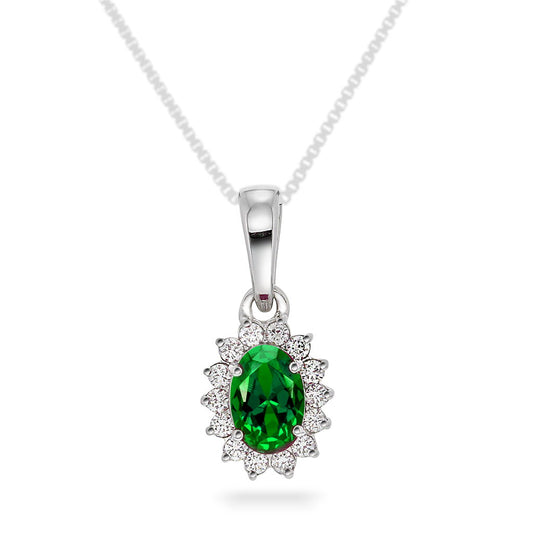 Anheng i 14 karat hvitt gull med smaragd og diamant 0,14 ct, bilde 1 av 4