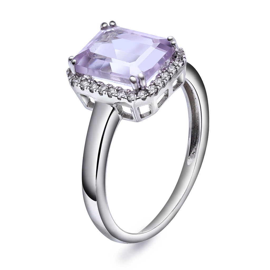 Ring i hvitt gull med rosa ametyst og diamant 0,14 ct, bilde 1 av 3