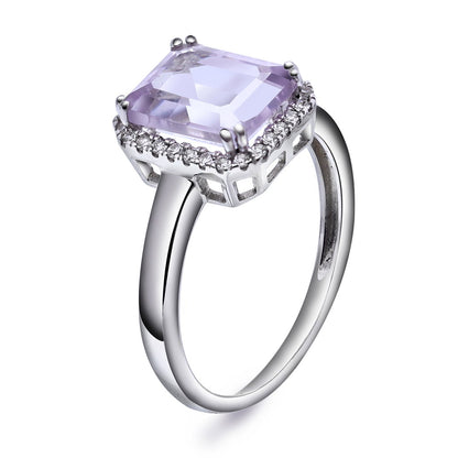 Ring i hvitt gull med rosa ametyst og diamant 0,14 ct, bilde 1 av 3