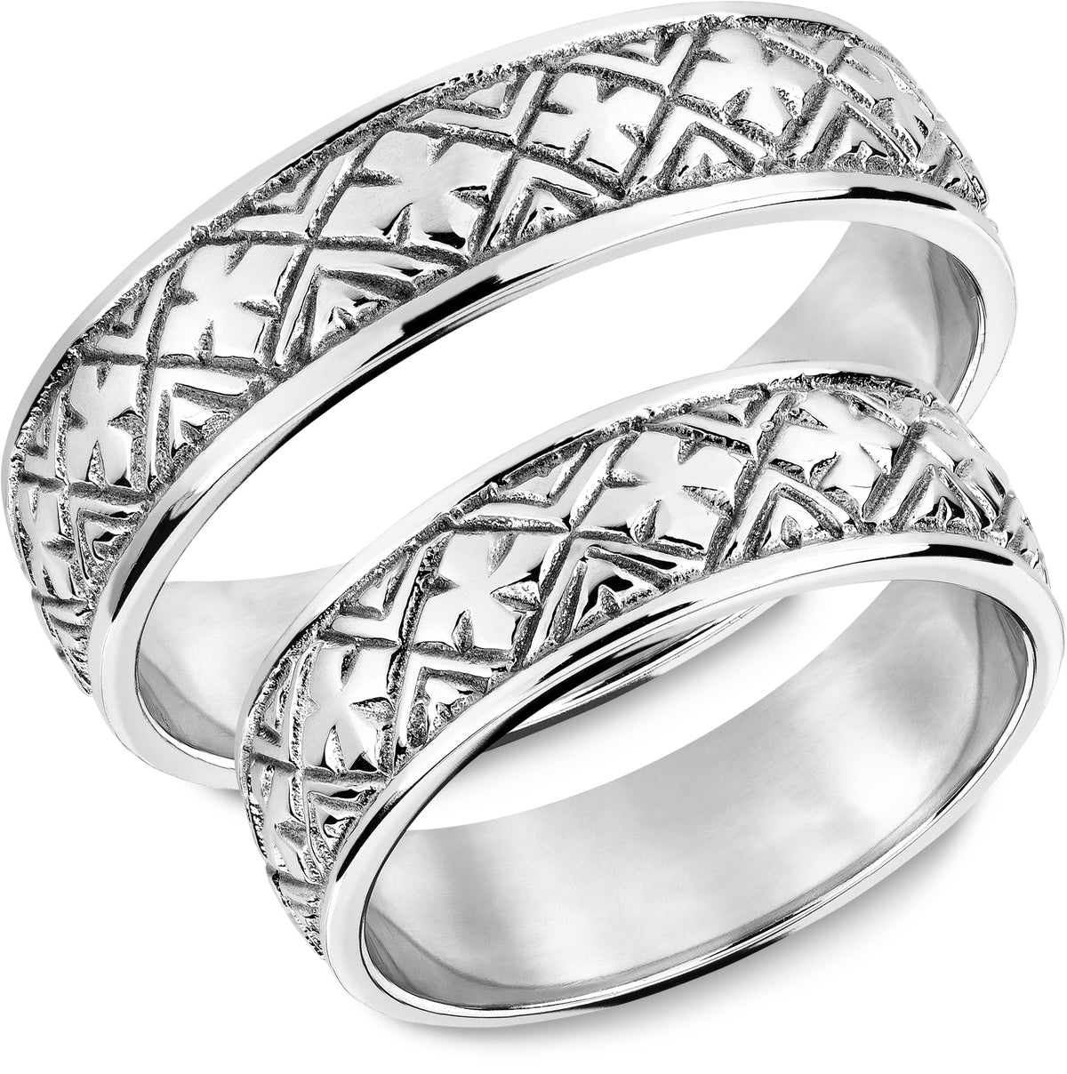 Ring i 585 hvitt gull med middelalderornamenter 5,7 mm