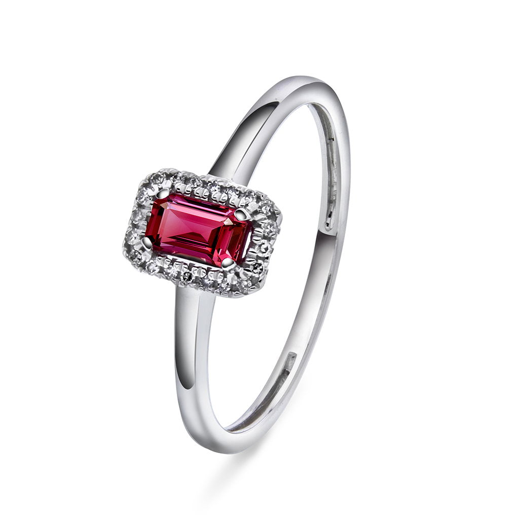 Ring i 14 karat hvitt gull med rubin og diamant 0,05 ct WSI, 5,5 mm, bilde 1 av 3