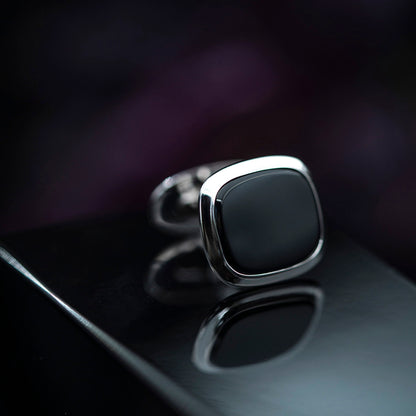 Mansjettknapper i 14 karat hvitt gull med onyks 14,5 x 16 mm, bilde 3 av 4