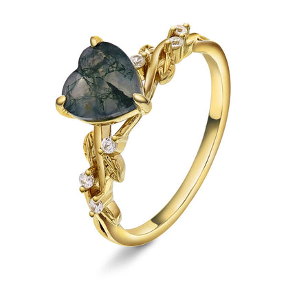 Glow Lana ring i forgylt 925 sølv med moss agat, bilde 1 av 4