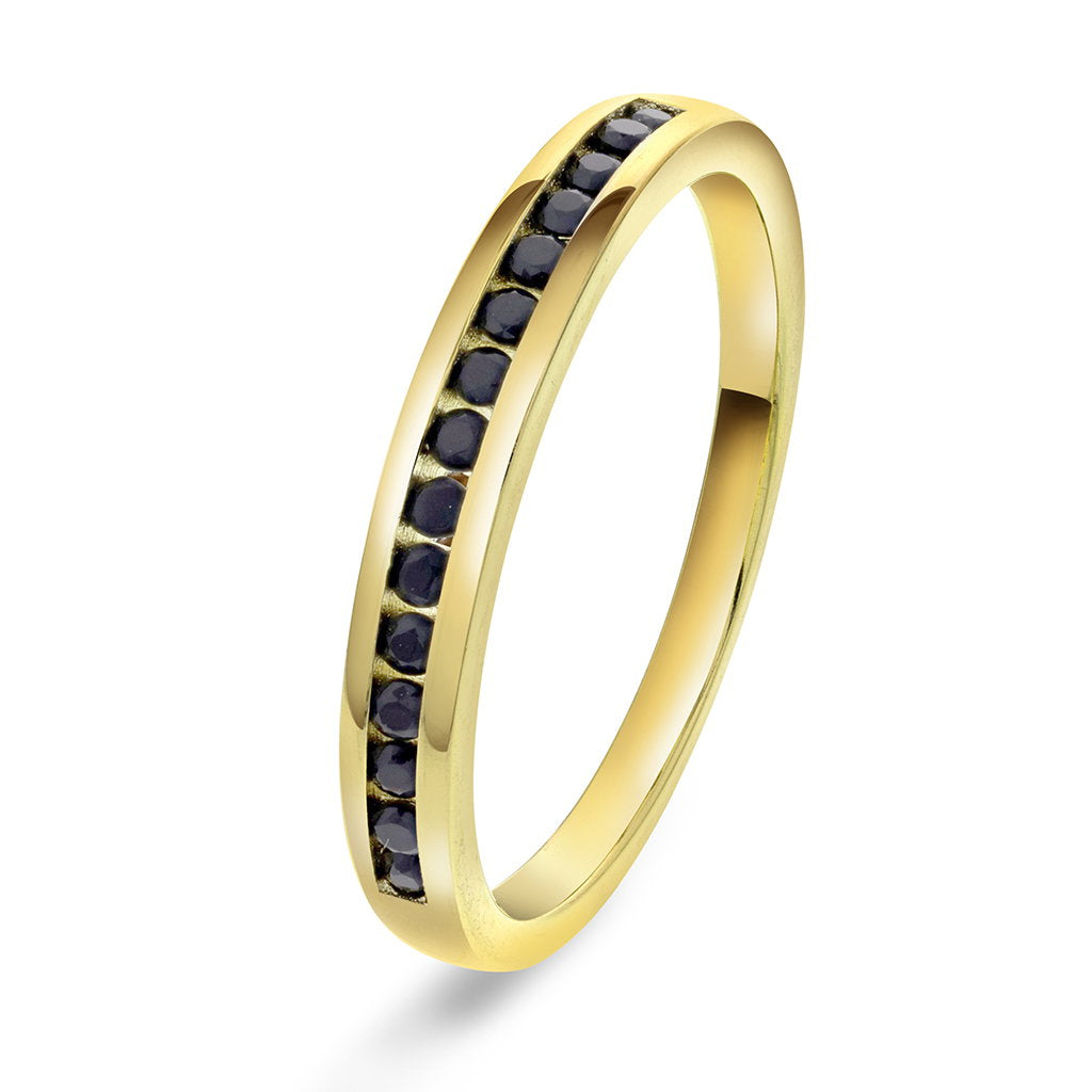 Ring i forgylt sølv med sort zirkonia, 3 mm, bilde 1 av 4