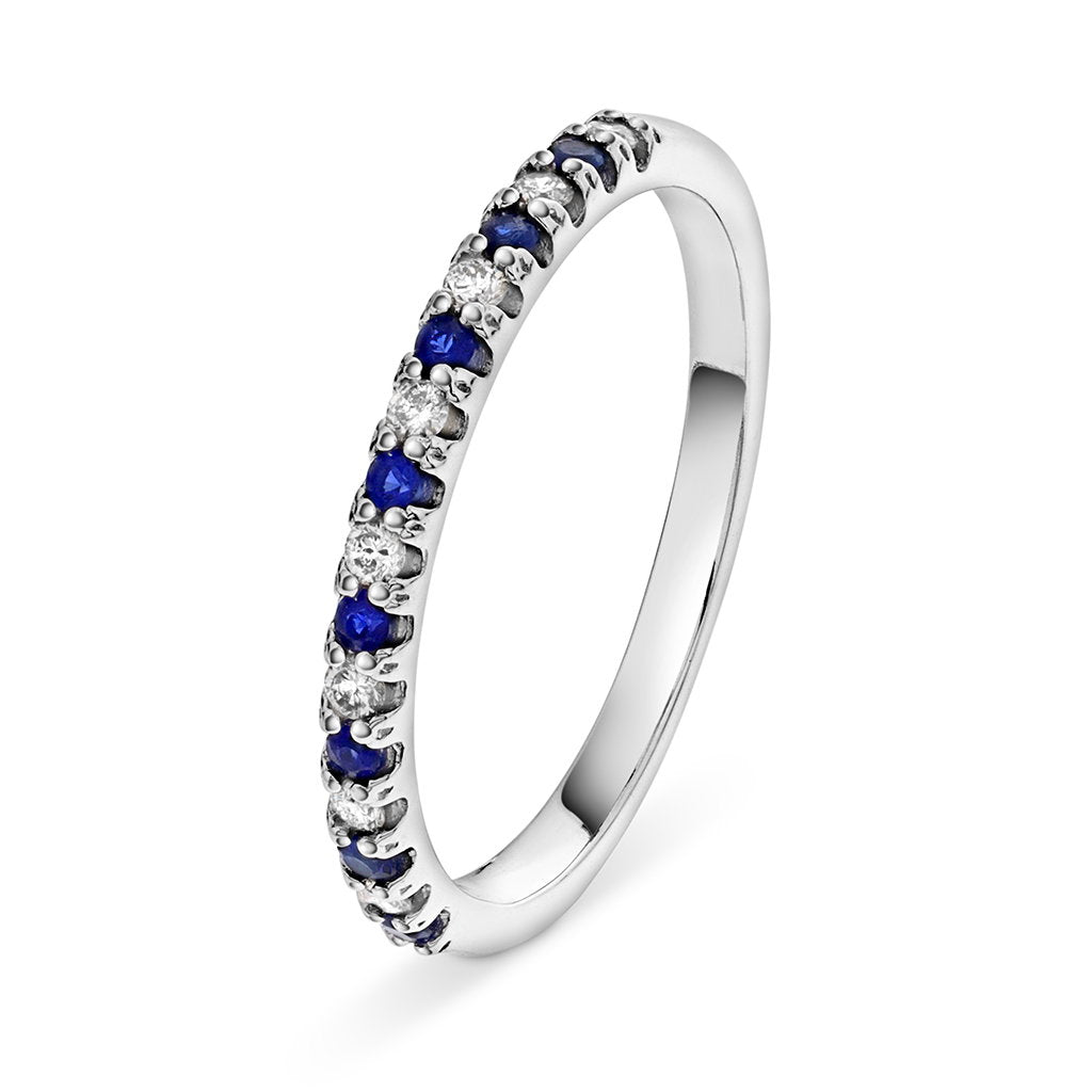 Ring i 14 karat gull med safir og diamant 0,12 ct, bilde 4 av 4