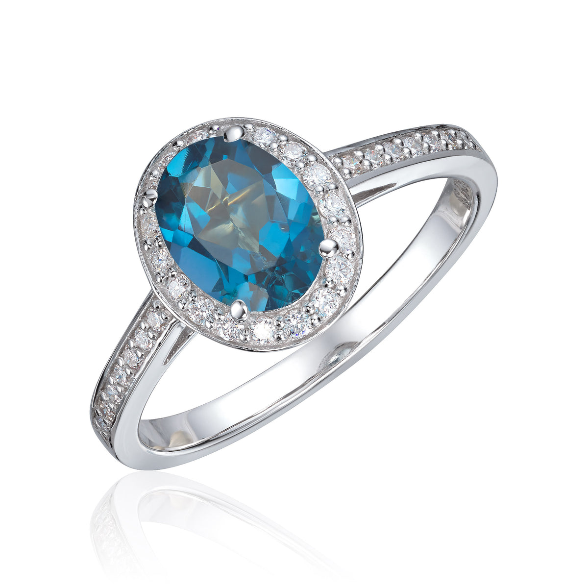 Carmen ring Capri i 585 hvitt gull med diamant og topas