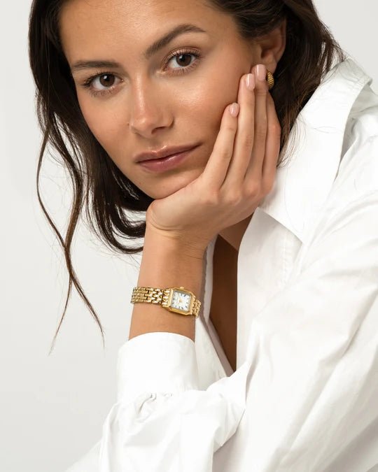 Classic Square Gullfarget Stål / Hvit 18x19mm SKU | MO334 - Bjerveur.noClassic Square Gullfarget Stål / Hvit 18x19mm SKU | MO334