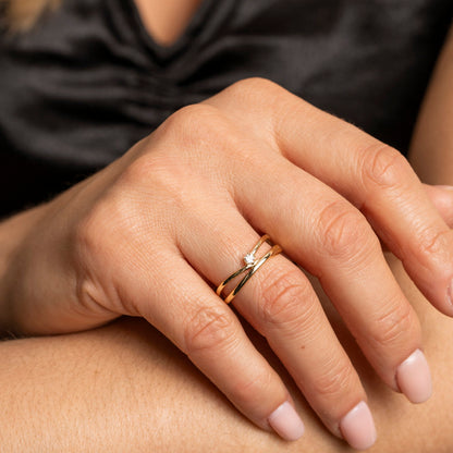 Ring i forgylt 925 sølv med zirkonia, to rader 6,5 mm, bilde 2 av 4