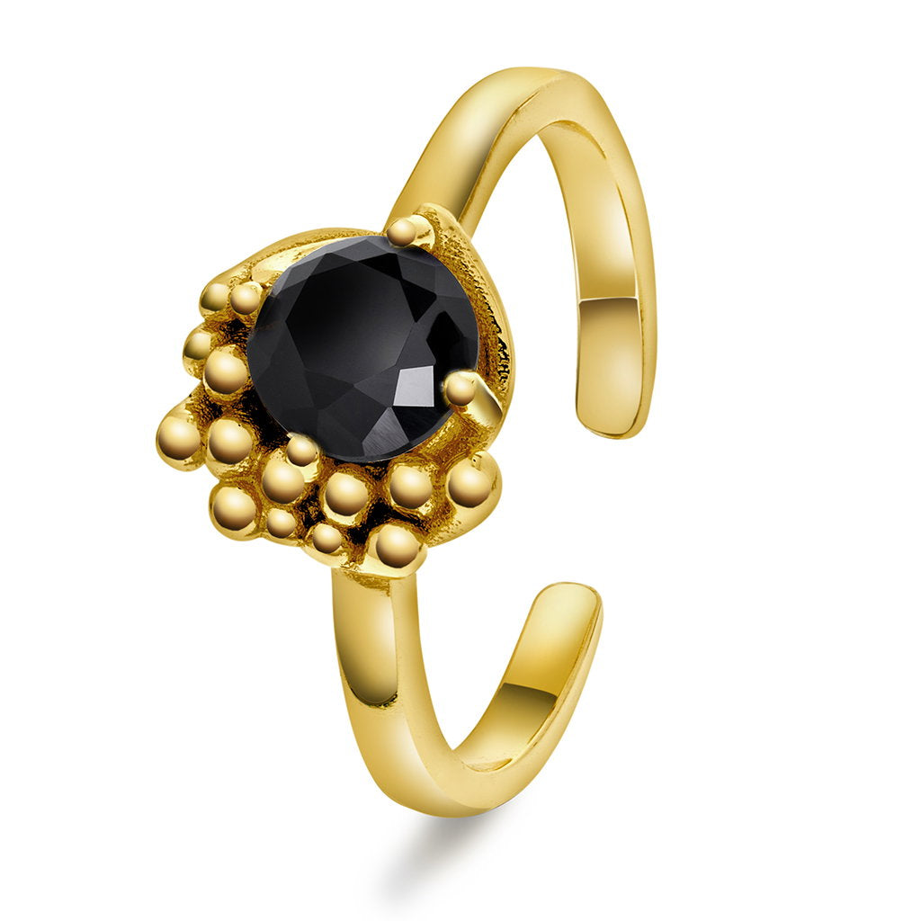 Shapes ring i forgylt 925 sølv med sort emalje, justerbar, bilde 1 av 4