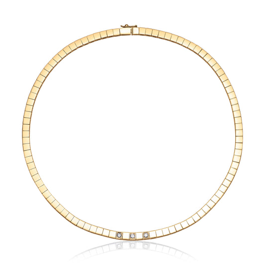 Halskjede i 585 gull med 3 diamanter 0,3 ct, 42 cm, bilde 1 av 2
